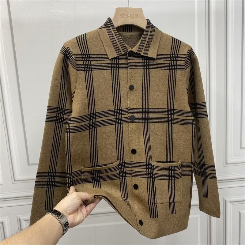 Herren Leichtes Strick-Übergangshemdjacke mit Karomuster und aufgesetzten Taschen Shop Nory