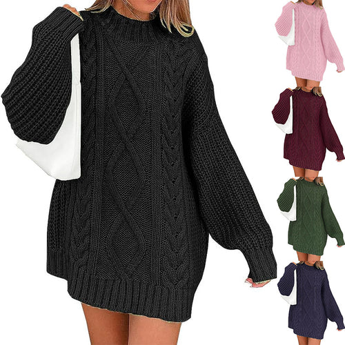 Damen Oversize Strickkleid mit Zopf- und Rippstruktur Shop Nory