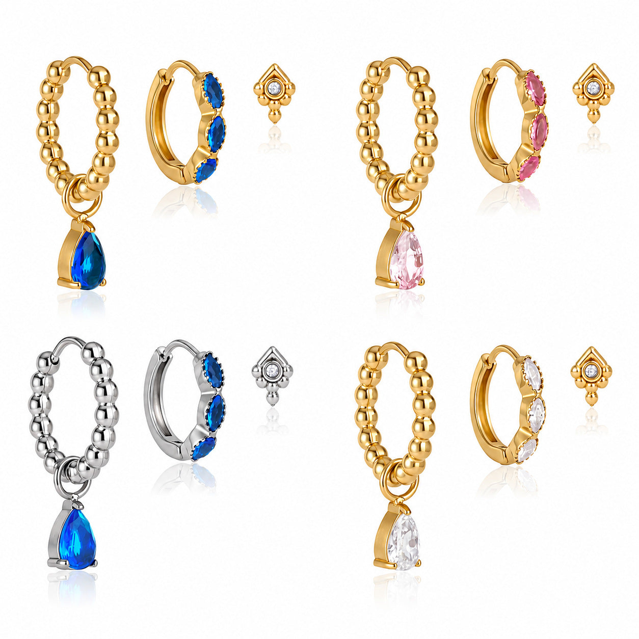 Damen Ohrhänger mit glitzernden Zirkonia und goldfarbener Edelstahlverarbeitung Shop Nory