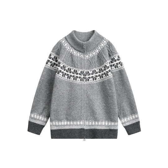 Damen Strick-Zipjacke im Norweger‑Muster mit hohem Stehkragen Shop Nory