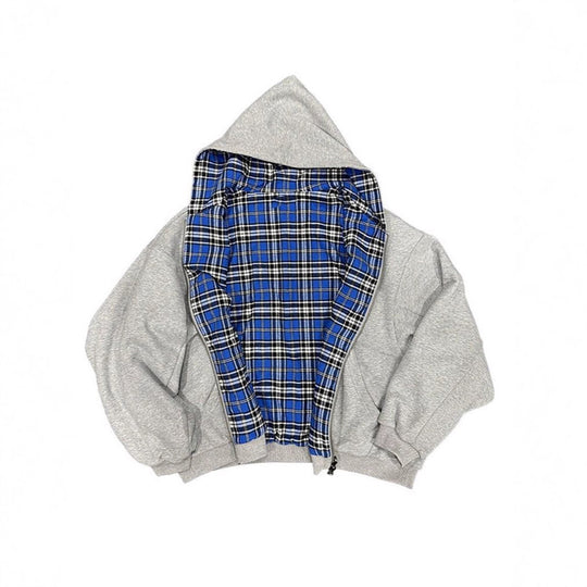 Damen Oversized Kapuzenjacke mit kariertem Innenfutter und durchgehendem Reißverschluss Shop Nory