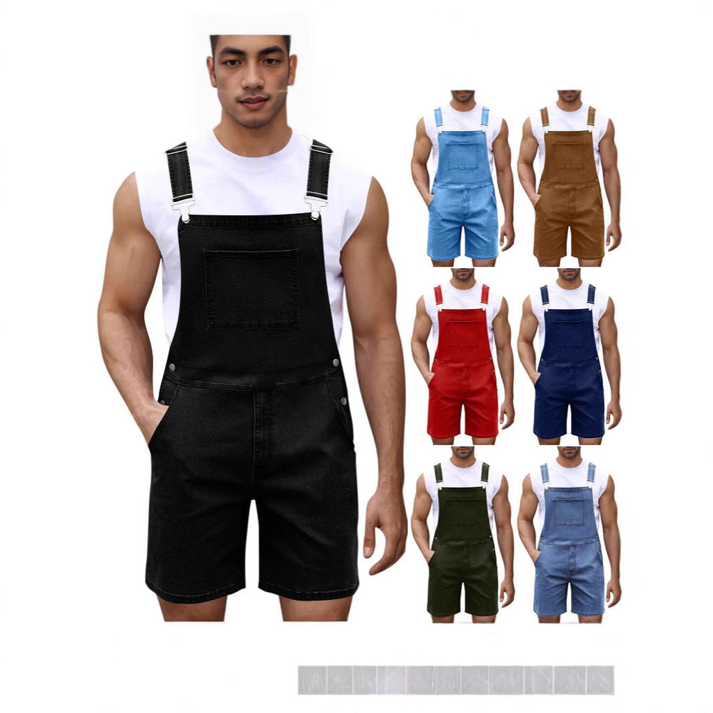Herren Denim-Latzshorts mit modernen Taschen und verstellbaren Trägern Shopnory