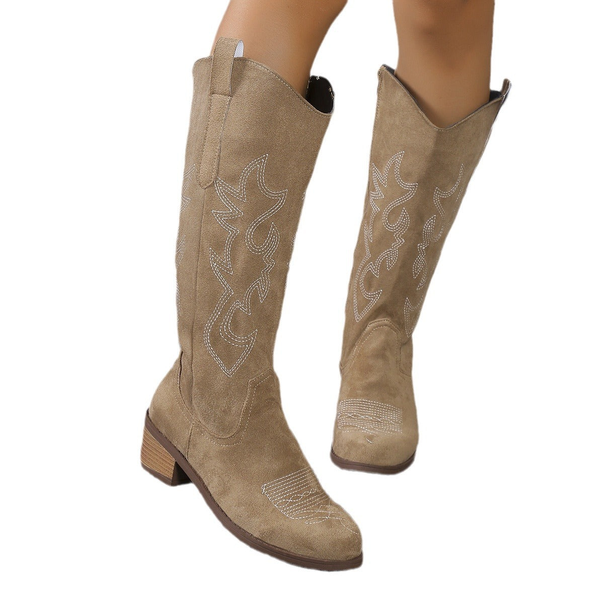 Damen Stiefel im Western-Stil mit modischem Zierstickmuster und komfortablem Blockabsatz