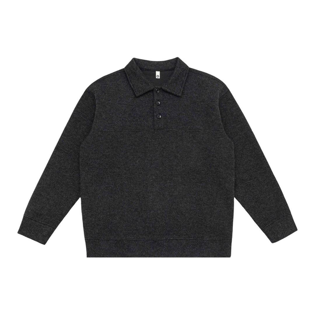 Unisex Feinstruktur-Polokragenpullover mit halber Knopfleiste und geripptem Saum Shop Nory