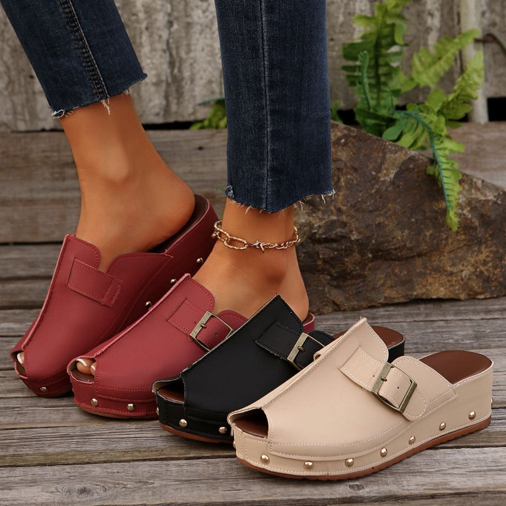Damen Clogs mit modischem Schnallen-Design und trendiger Metallverzierung