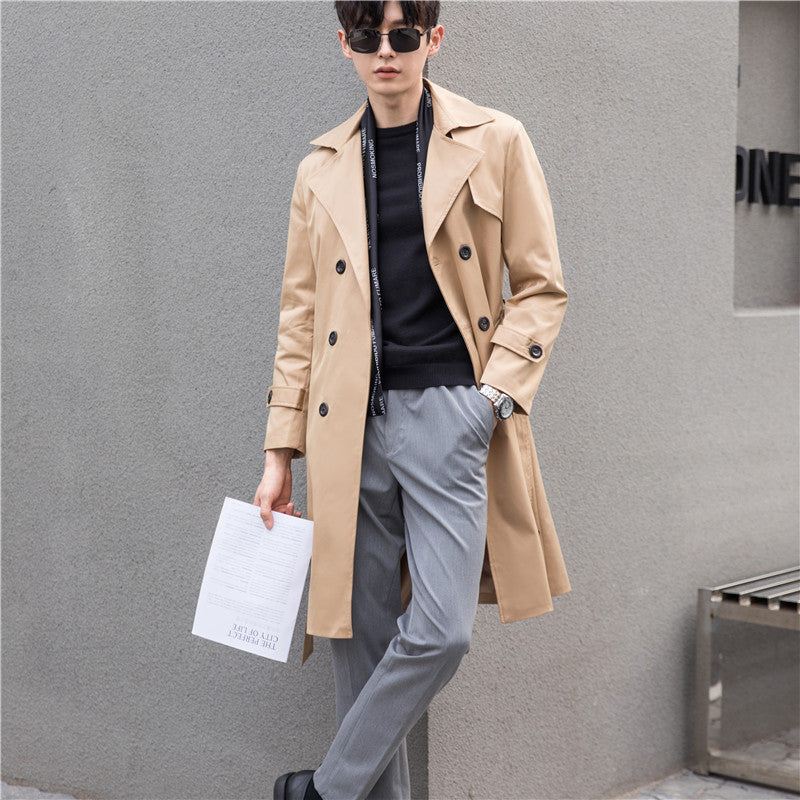 Herren Eleganter taillierter Trenchcoat mit doppelter Knopfleiste und Bindegürtel Shop Nory