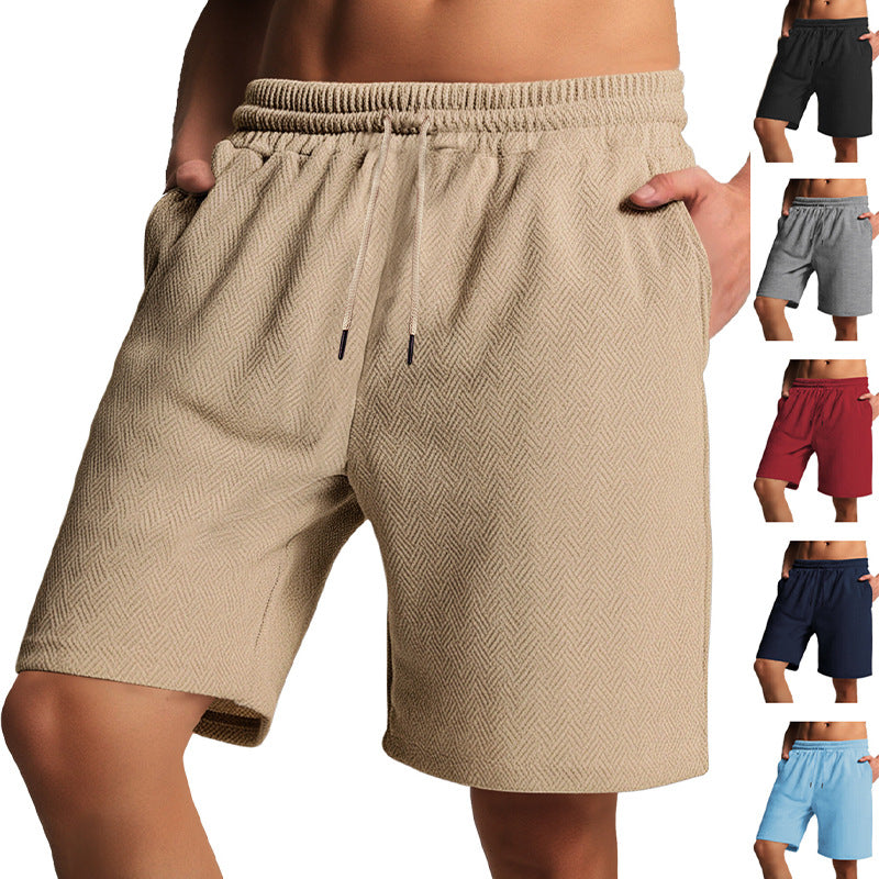 Herren nan Frottee-Shorts mit Fischgrätstruktur, elastischem Kordelbund und Seitentaschen Shopnory