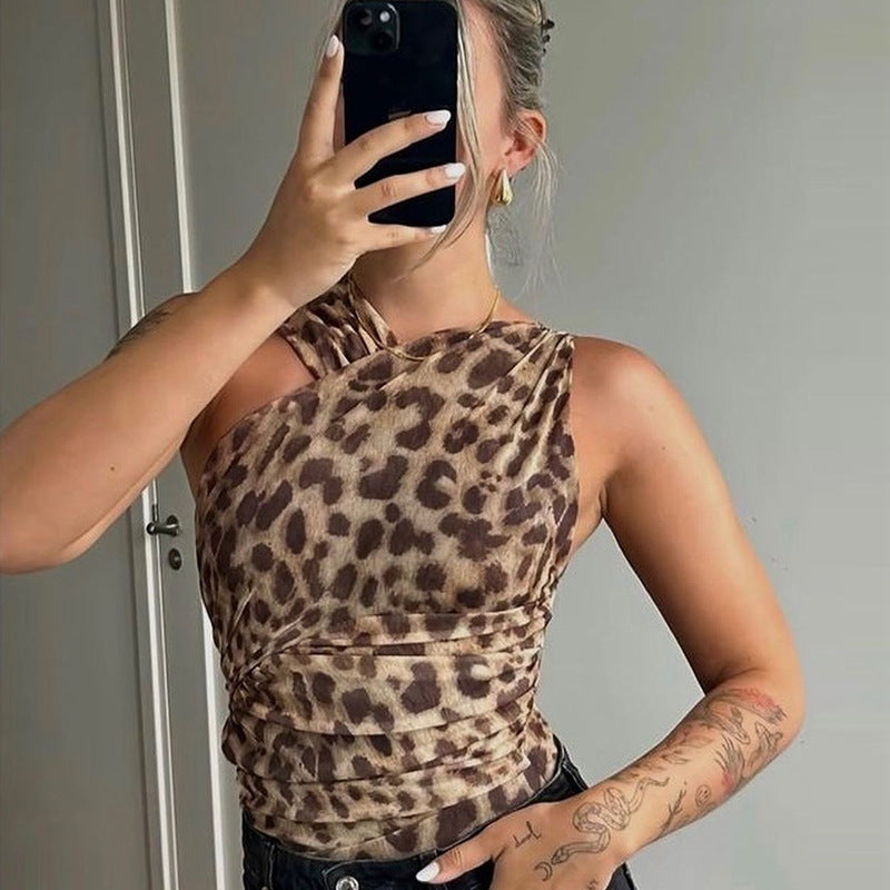 Damen Figurbetontes Bodysuit mit raffinierten Raffungselementen und Animal-Print