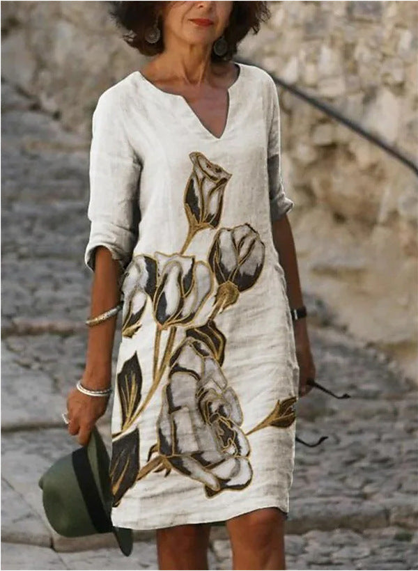 Damen Freizeitkleid mit floralem Design und V-Ausschnitt