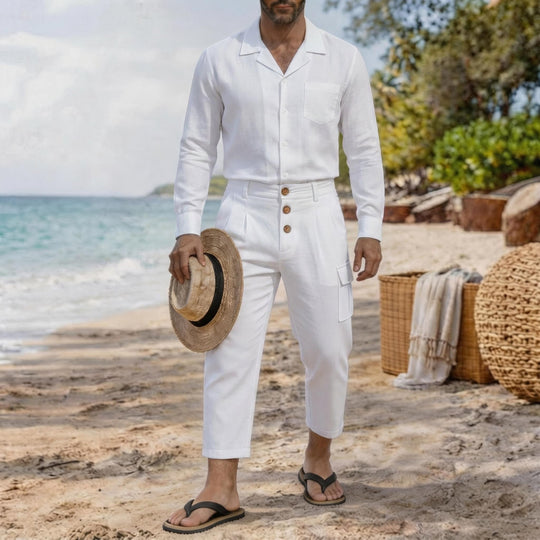 Herren langärmeliges Resorthemd mit Reverskragen und Brusttasche Shop Nory