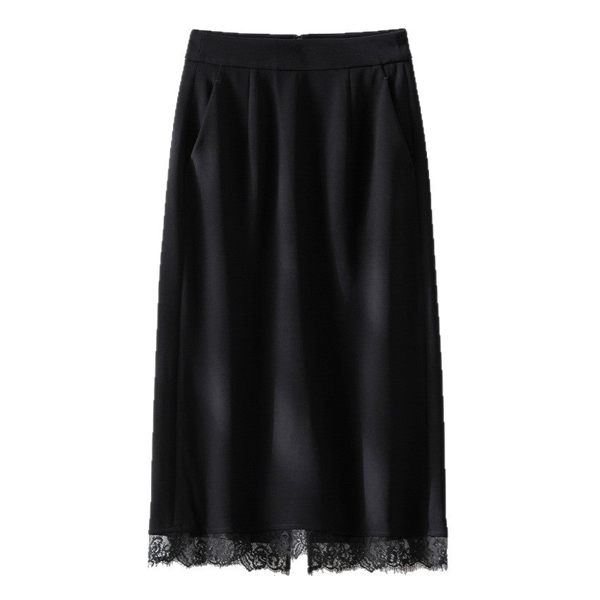 Damen Midirock aus Satin mit Spitzenbesatz und Seitentaschen Shop Nory