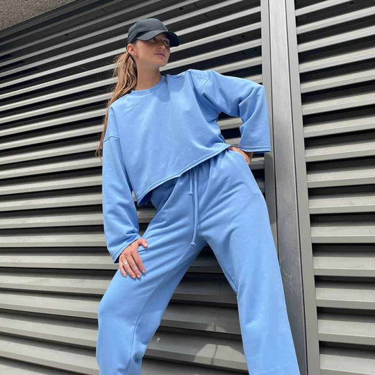 Damen lässiges Oversize-Lounge-Set mit weitem Crewneck-Sweater und elastischer Kordelbund-Jogginghose Shop Nory