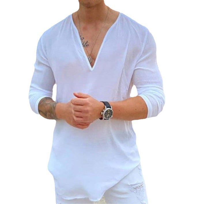 Herren lässiges V-Ausschnitt Langarmshirt