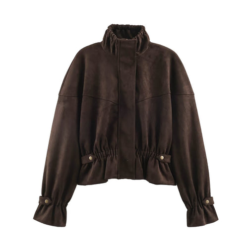 Damen Kurze Velours‑Optik Jacke mit Tunnelzug‑Taillierung, hohem Stehkragen und verstellbaren Manschetten Shop Nory