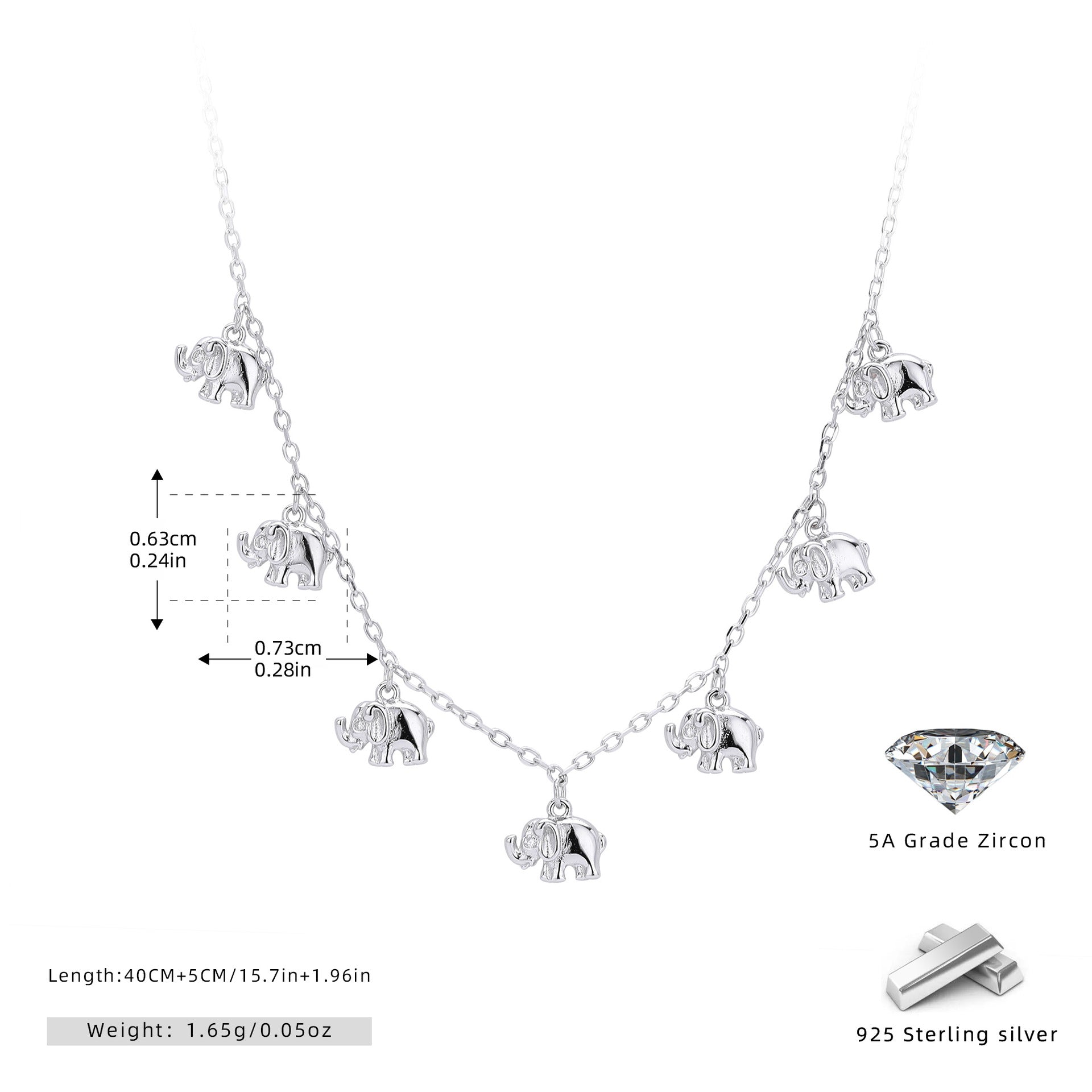 Damen Halskette mit charmanten Elefantenanhängern und funkelnden Zirkonia Shop Nory