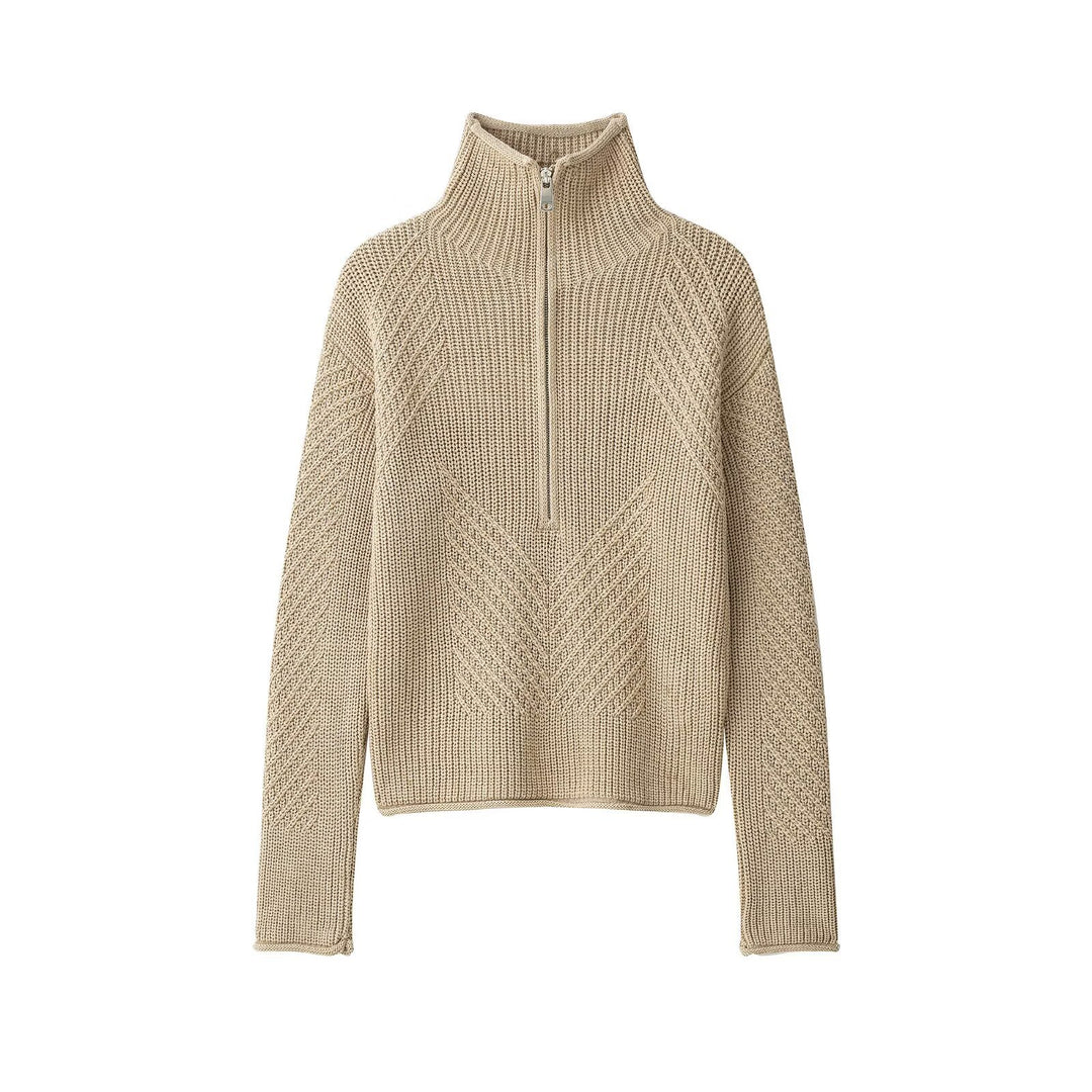 Damen Grobstrick-Pullover mit halbem Reißverschluss und hohem Stehkragen Shop Nory