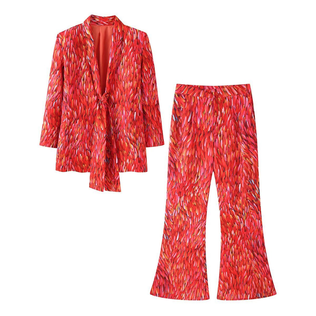 Damen Zweiteiliges Blumen-Jacquard-Blazer- und Schlaghose-Set Shop Nory