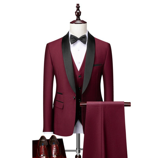 Herren nan dreiteiliges Smoking-Set mit Schalkragen, taillierter Weste und schlanker Passform