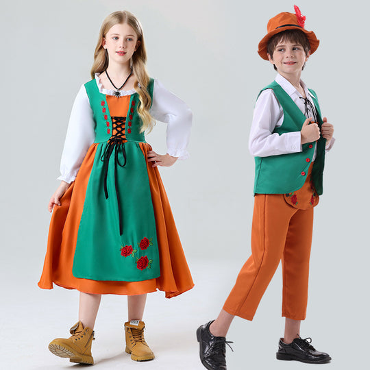 Damen nan folkloristisches Kinderdirndl mit geschnürtem Mieder und bestickter Schürze Shop Nory