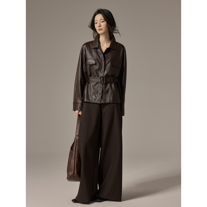 Damen Hemdjacke aus Lederoptik mit tailliertem Gürtel Shop Nory