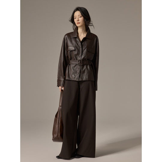 Damen Hemdjacke aus Lederoptik mit tailliertem Gürtel Shop Nory