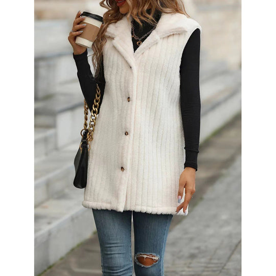 Damen Ärmellose Steppweste mit Teddy-Futter, Hemdkragen und Knopfleiste Shop Nory