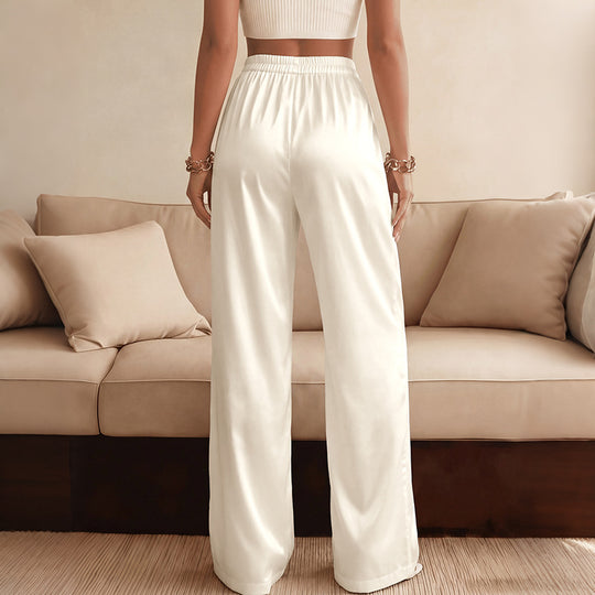 Damen Weite Palazzohose mit hoher Taille und Spitzenbund Shop Nory