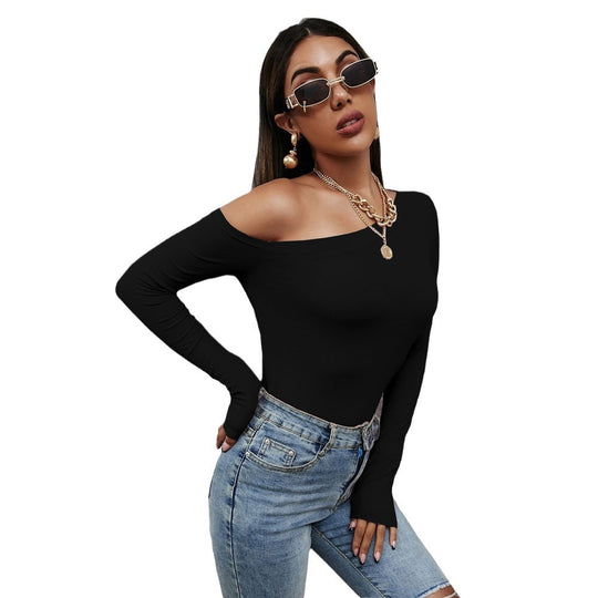 Damen asymmetrisches One-Shoulder Longsleeve-Top mit schlanker Sculpting-Passform und feiner Rippstruktur Shop Nory