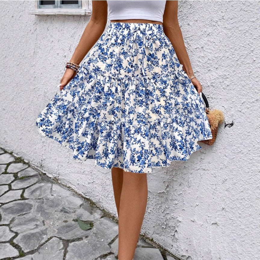 Damen Sommerrock mit charmanten Volantdetails und floralem Muster