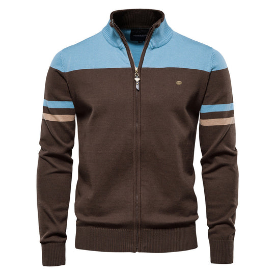 Herren sportliche Strickjacke mit hohem Kragen und Reißverschluss