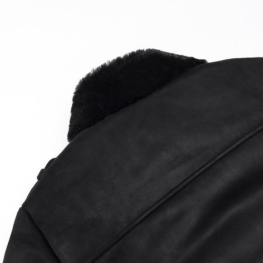 Damen Kurze Bikerjacke mit Kunstfellkragen und Wildlederoptik Shop Nory
