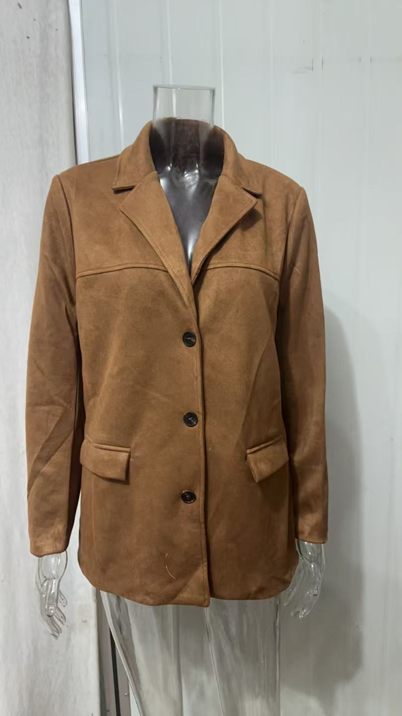 Damen nan weit geschnittene Wildlederjacke mit Reverskragen und aufgesetzten Taschen Shop Nory