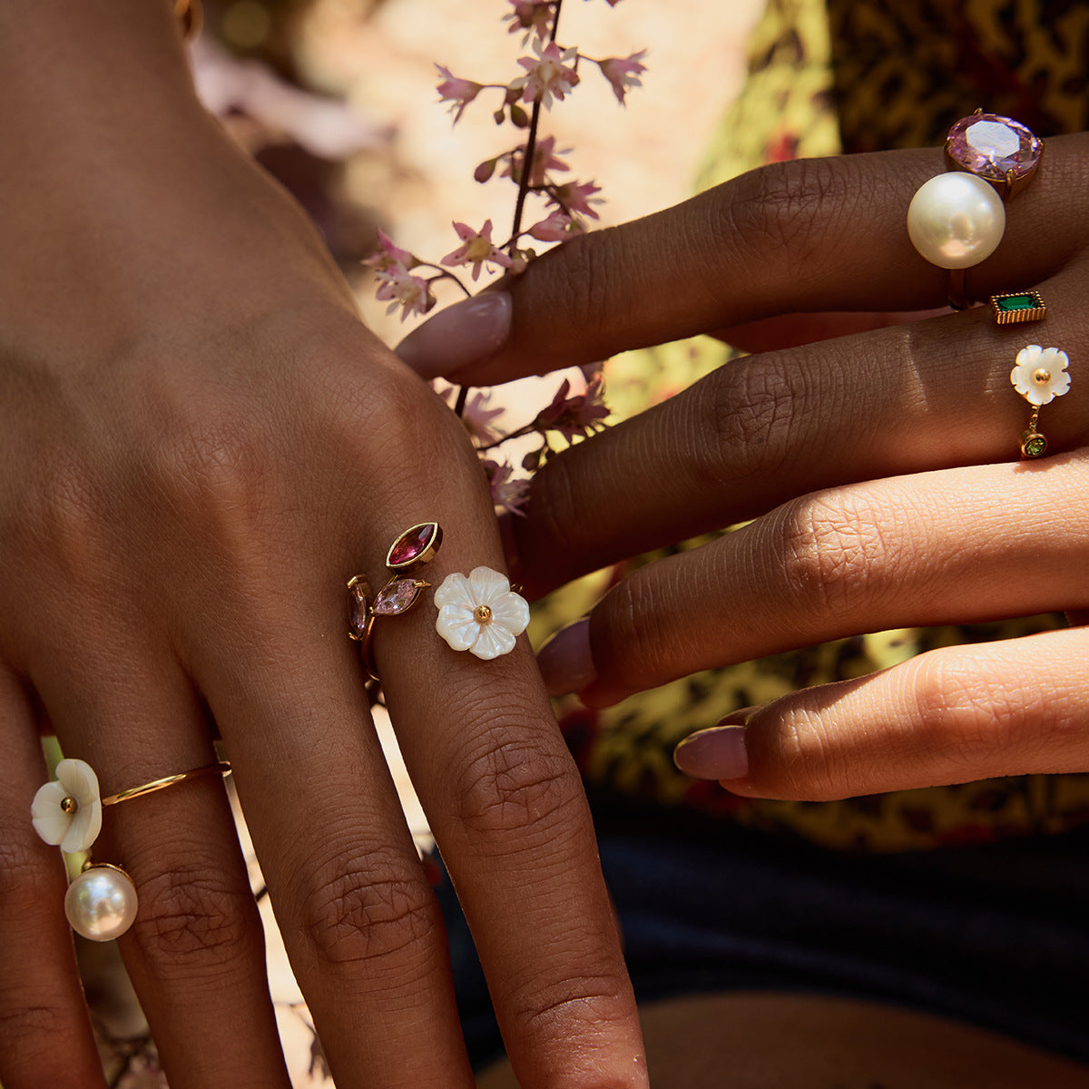 Damen Offener Ring mit floralem Design und verstellbarer Größe Shop Nory