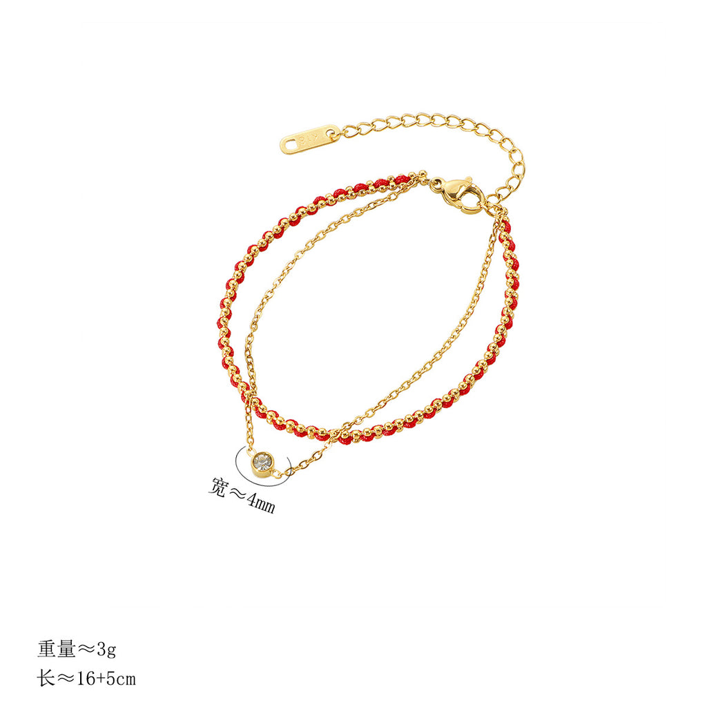 Damen Fußkette mit funkelnden Zirkonia und rotem Kristall Shop Nory