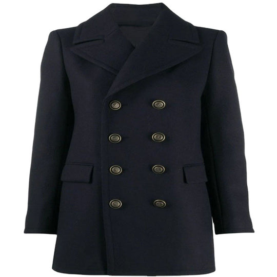 Damen kurztaillierter Zweireihiger Wollmix-Peacoat mit maritimen Details Shop Nory