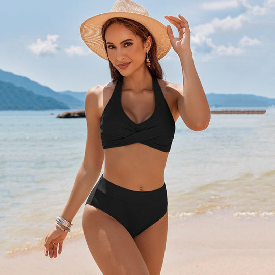 Damen Hochgeschnittenes Bikini-Set mit sportlichem Oberteil und eleganter Banderole Shopnory