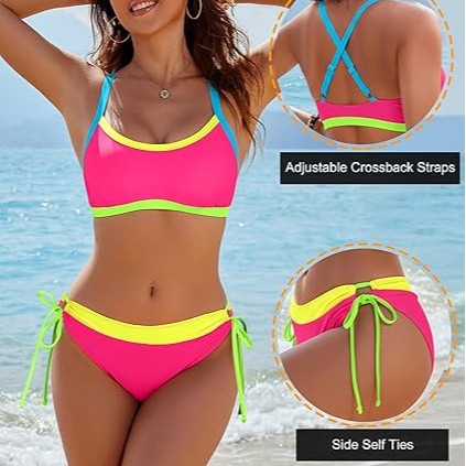Damen Bikini-Set mit bunten Akzenten und verstellbaren Schnüren
