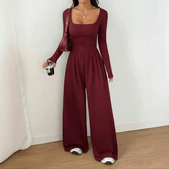 Damen Jumpsuit mit weitem Bein, eckigem Ausschnitt und geraffter Taillenpartie Shop Nory