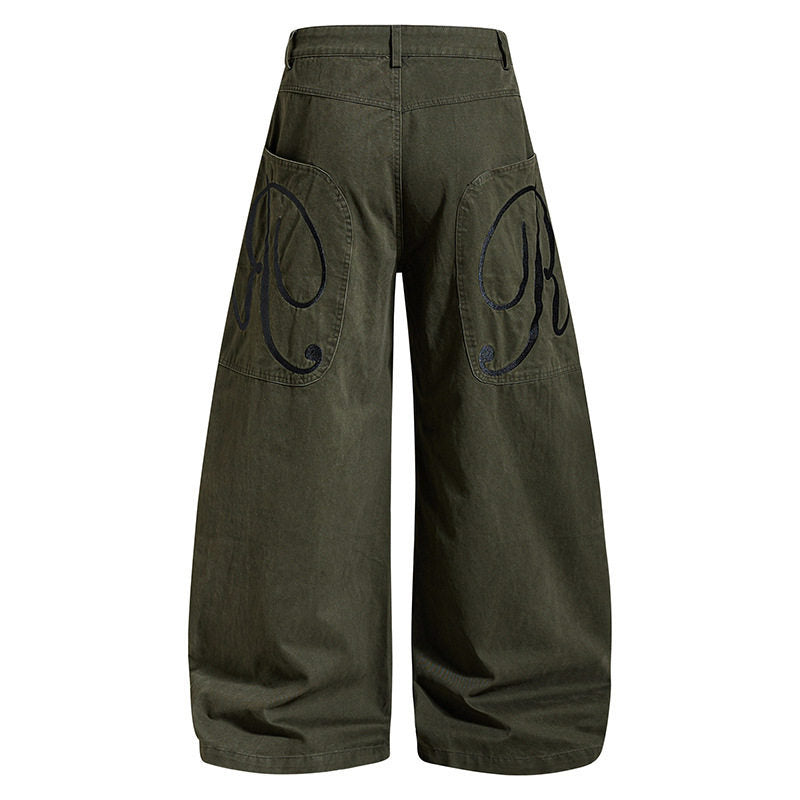 Damen Weite Denim-Palazzo-Hose mit Ballon-Saum und aufgesetzten Logotaschen Shop Nory