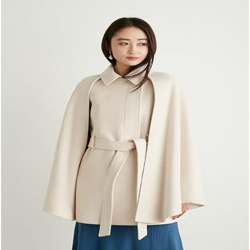 Damen Kurzcape-Mantel im Blazerstil mit Taillengürtel und Hemdkragen Shop Nory