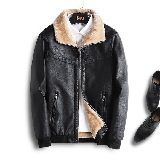 Herren Lederimitat-Fliegerjacke mit Teddyfutter und Kunstfellkragen Shop Nory
