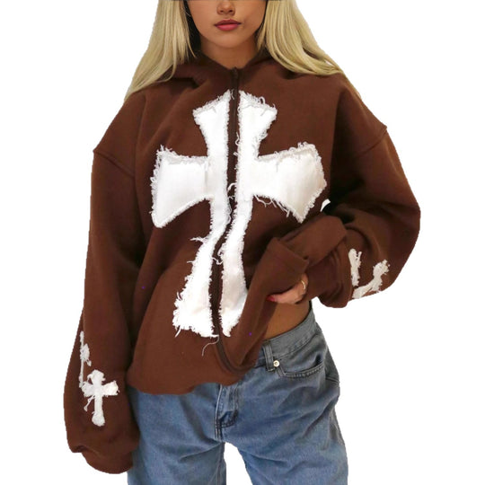 Damen Modischer Kapuzenpullover mit kreativen Aufnähern