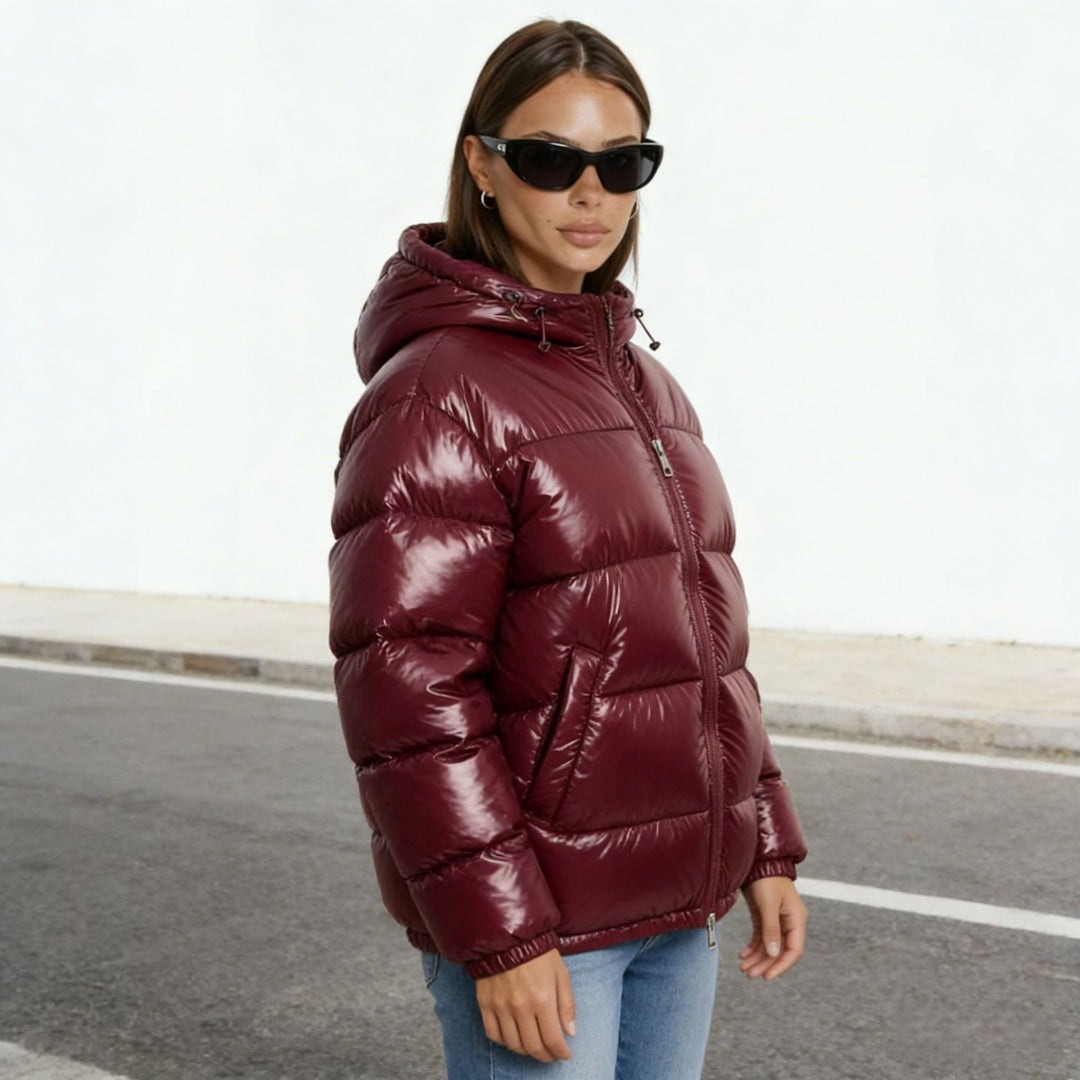 Damen Wattierte Steppjacke mit Kapuze und Taillenkontur Shop Nory