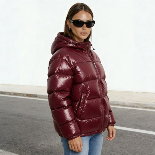 Damen Wattierte Steppjacke mit Kapuze und Taillenkontur Shop Nory