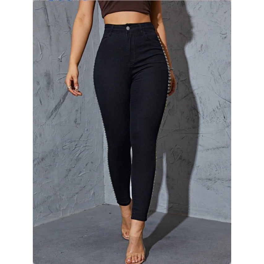 Damen Hochtaillierte Skinny-Jeansleggings mit seitlichem Nietenband und Sculpting-Effekt Shop Nory