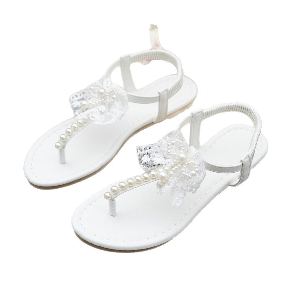 Damen Sandalen mit floralen Spitzenverzierungen und Perlen