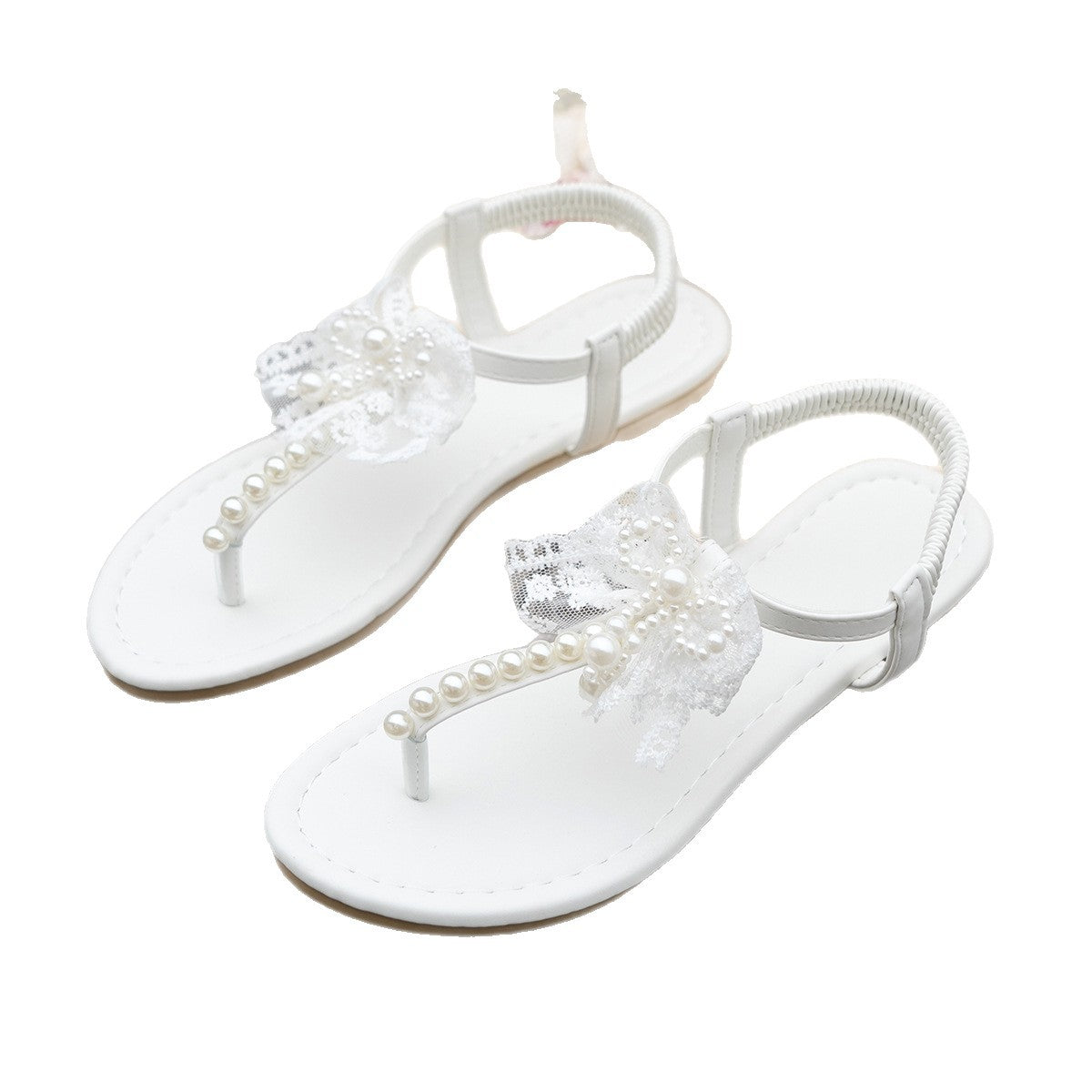 Damen Sandalen mit floralen Spitzenverzierungen und Perlen