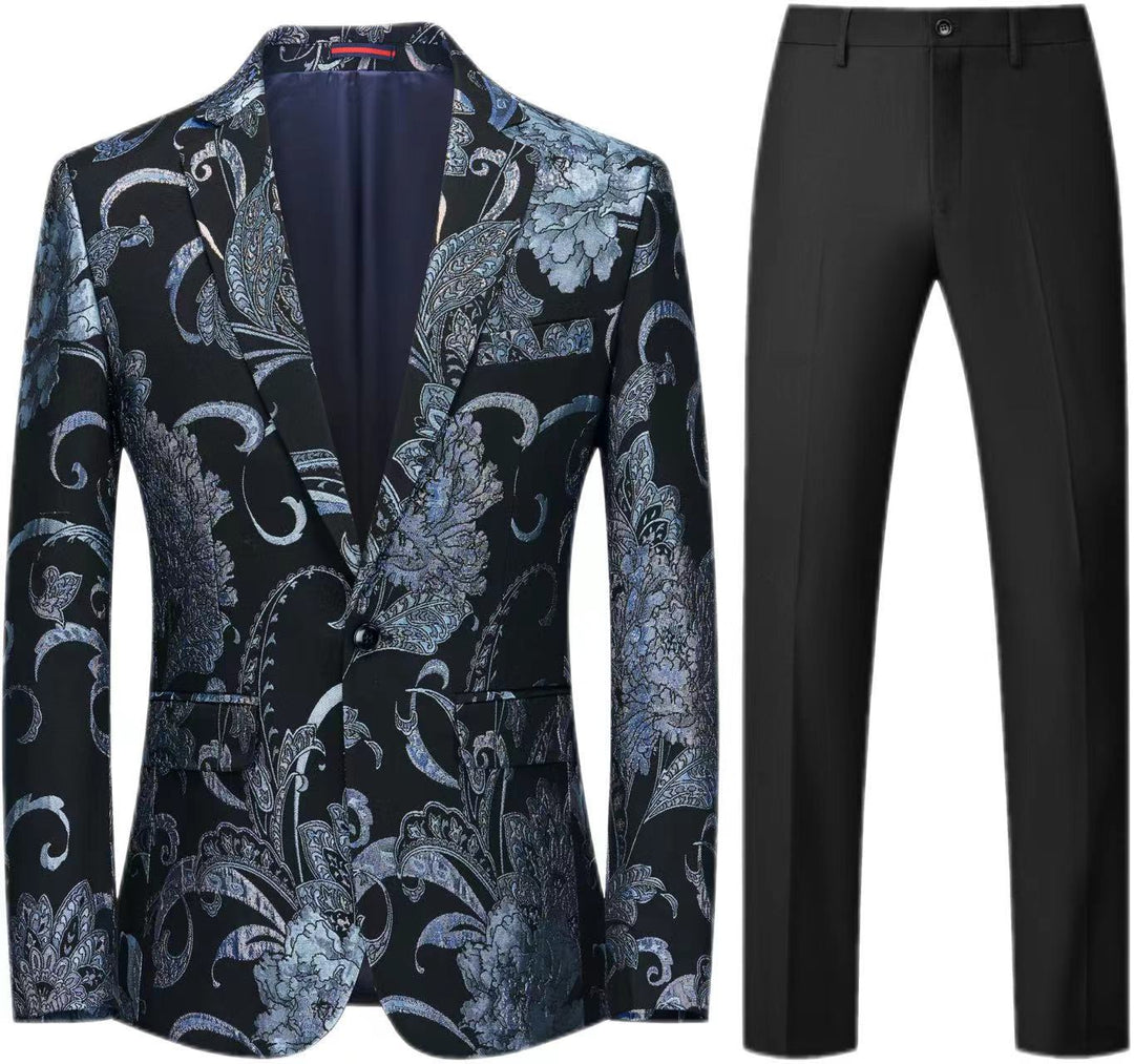 Damen Zweiteiliges Satin-Jacquard-Sakko mit floralem Muster und taillierter Passform sowie Slim-Fit Anzughose Shop Nory