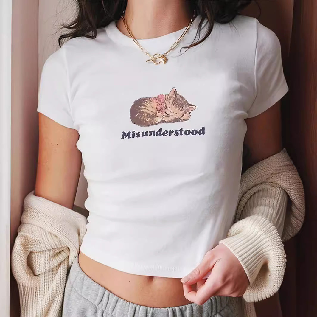 Damen Kurzarm T-Shirt mit aufgedrucktem Lippenmotiv Shopnory