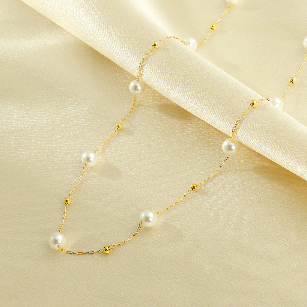Frauen Elegante Perlen- und Goldketten-Halskette Shop Nory